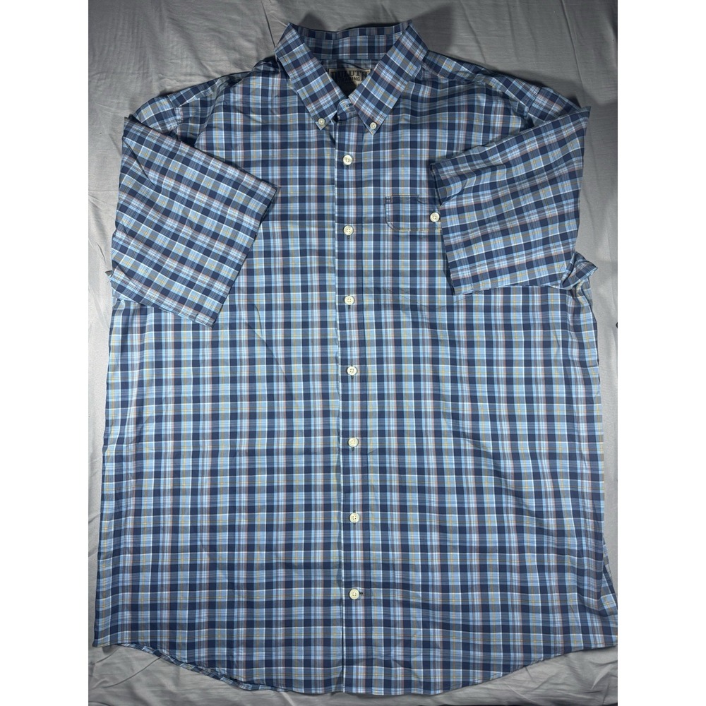 Duluth Trading Co Men's Blue Plaid Short Sleeve Button Up Size XL Tall